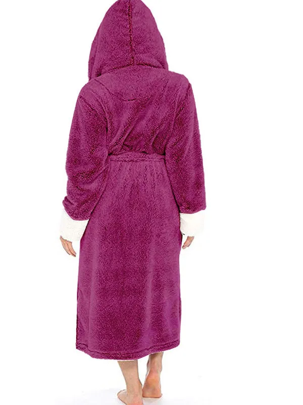 Hooded Belt Fleece Lounge Robe