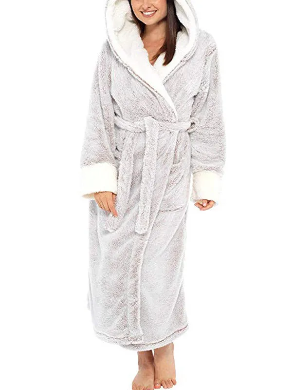Hooded Belt Fleece Lounge Robe