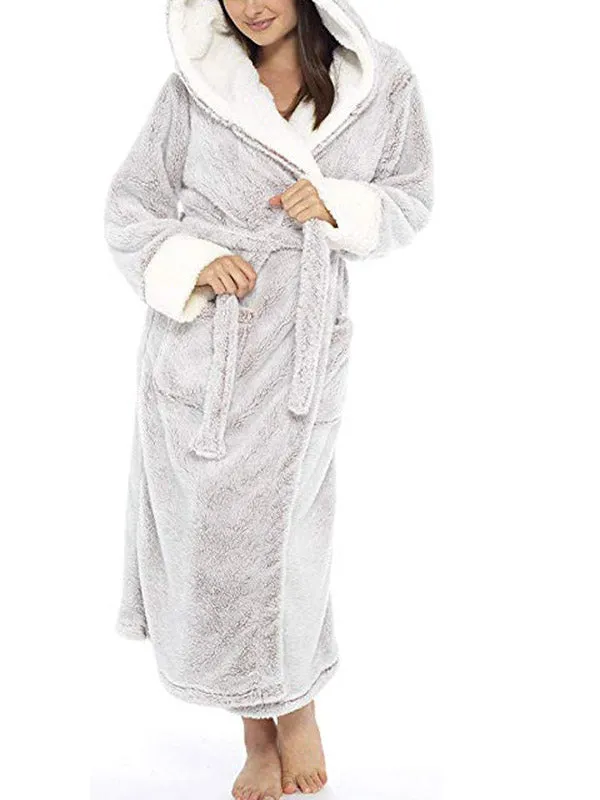 Hooded Belt Fleece Lounge Robe