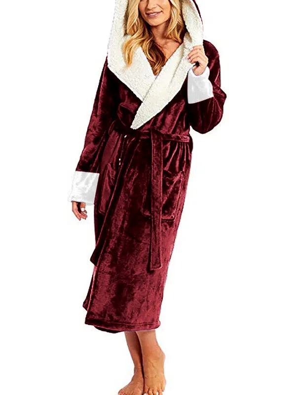 Hooded Belt Fleece Lounge Robe