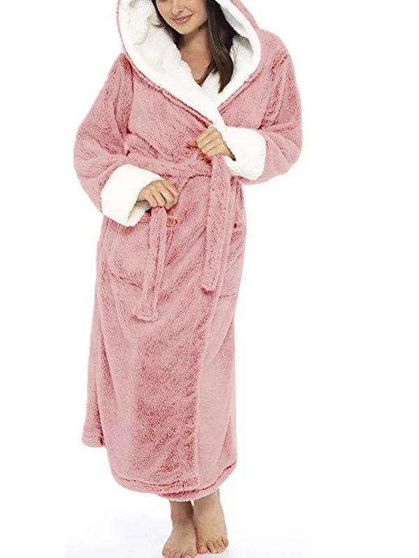 Hooded Belt Fleece Lounge Robe