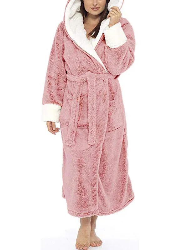 Hooded Belt Fleece Lounge Robe