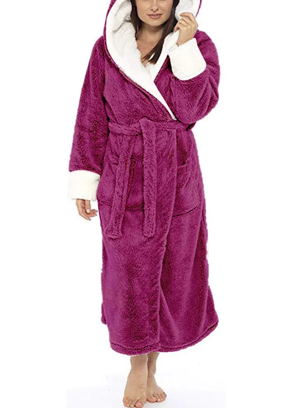 Hooded Belt Fleece Lounge Robe
