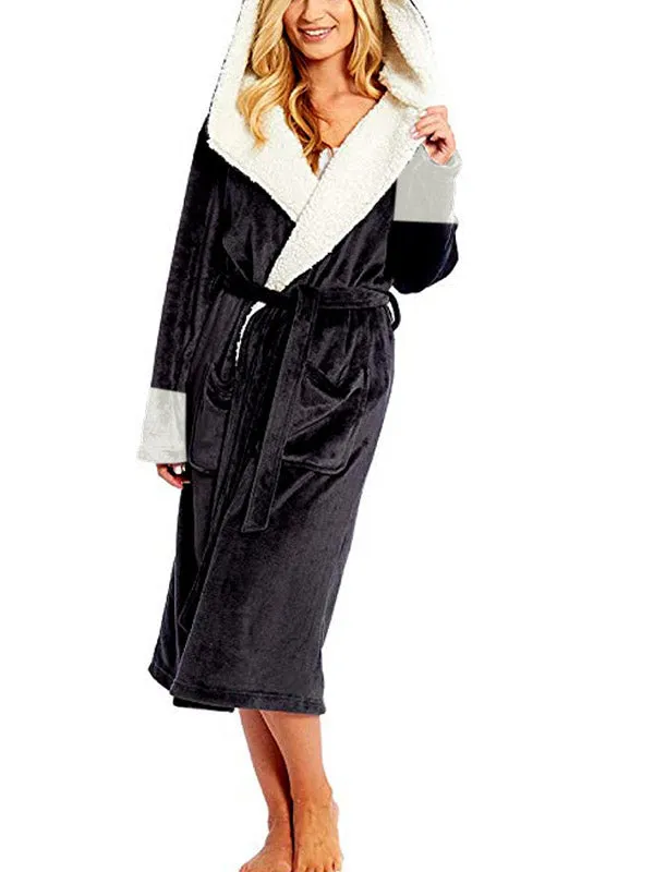 Hooded Belt Fleece Lounge Robe