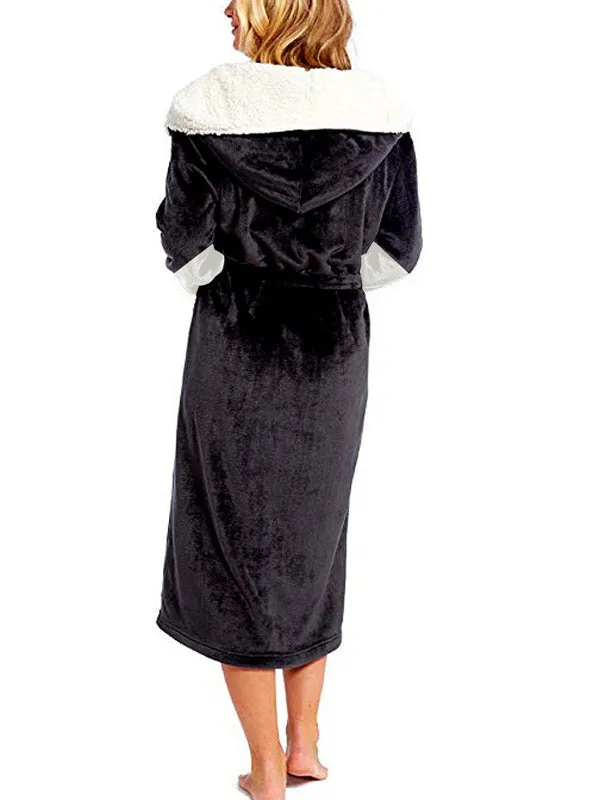 Hooded Belt Fleece Lounge Robe