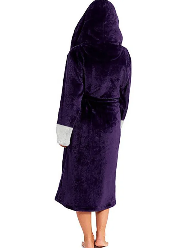 Hooded Belt Fleece Lounge Robe