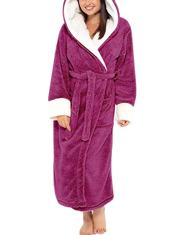 Hooded Belt Fleece Lounge Robe