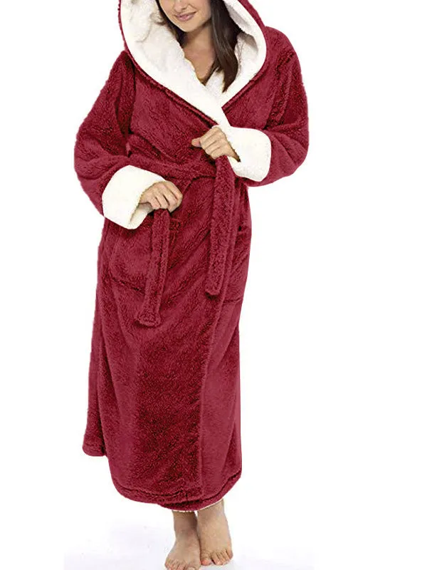 Hooded Belt Fleece Lounge Robe