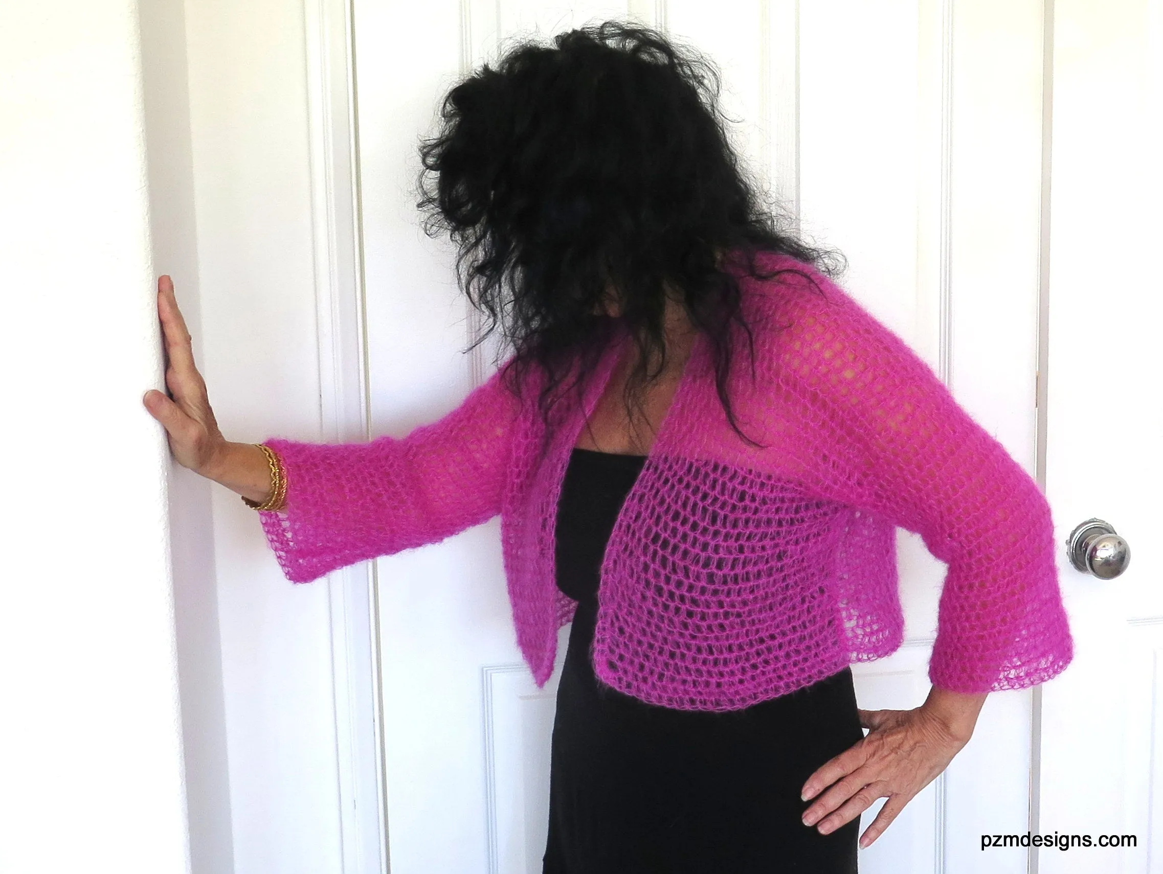 Hot Pink Silk Mohair Crochet Cardigan