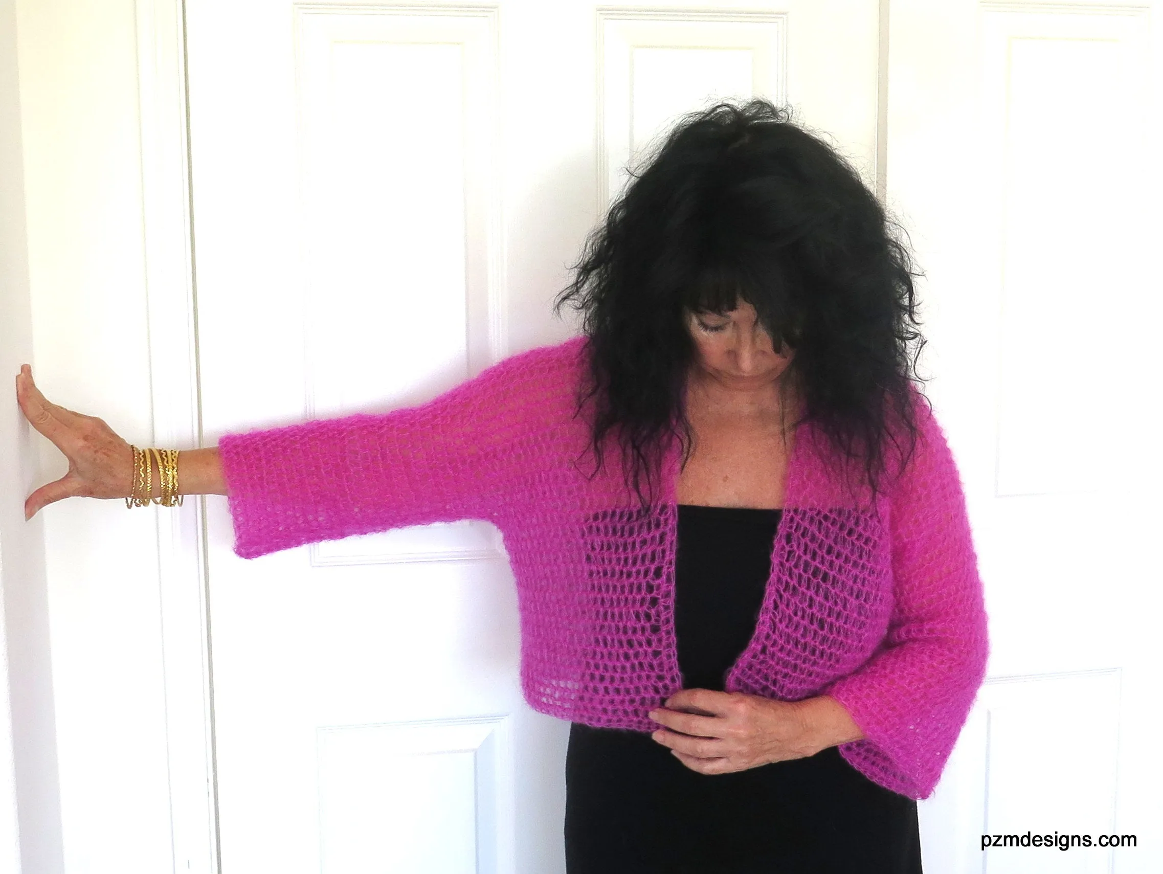 Hot Pink Silk Mohair Crochet Cardigan
