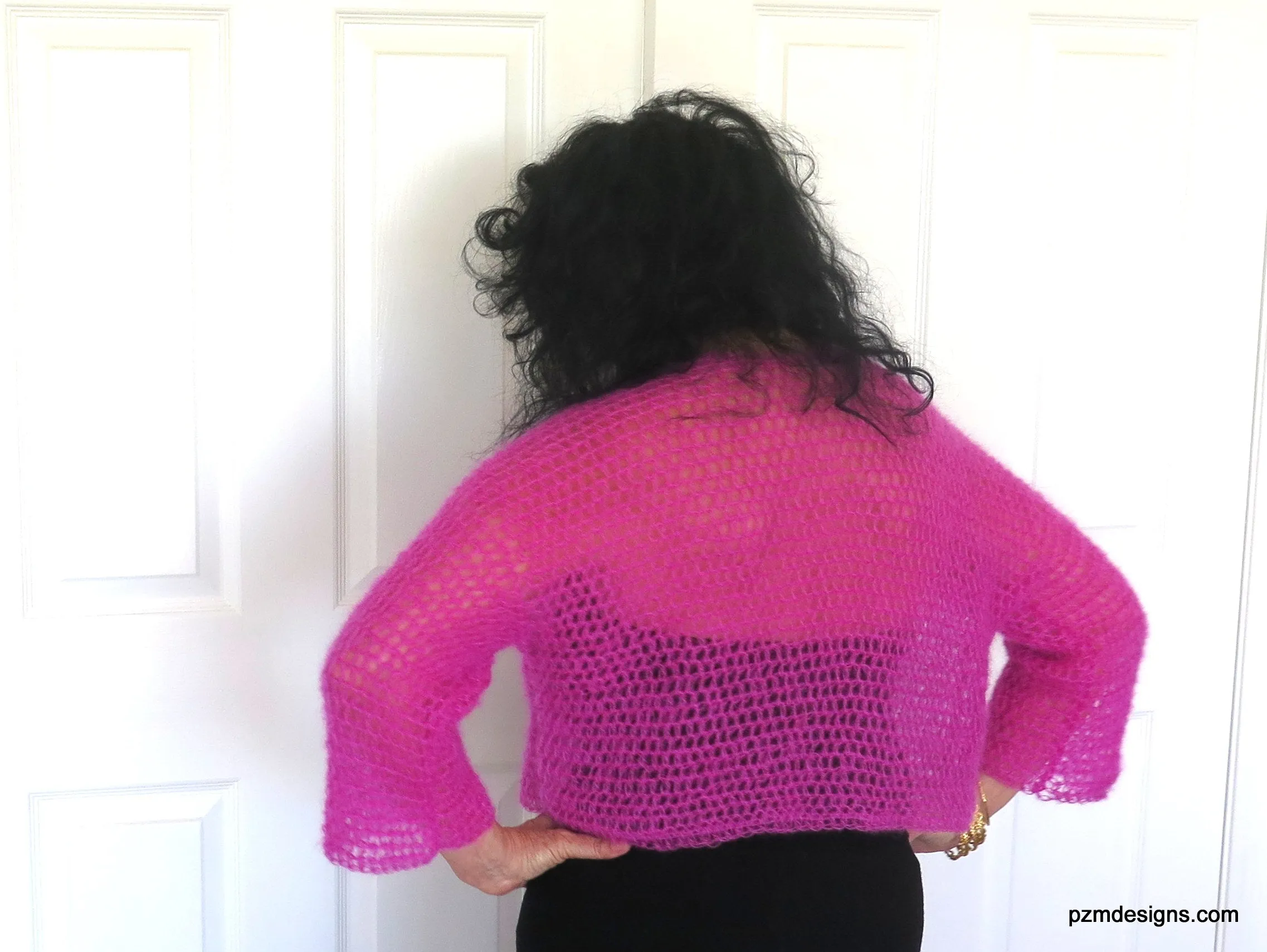 Hot Pink Silk Mohair Crochet Cardigan