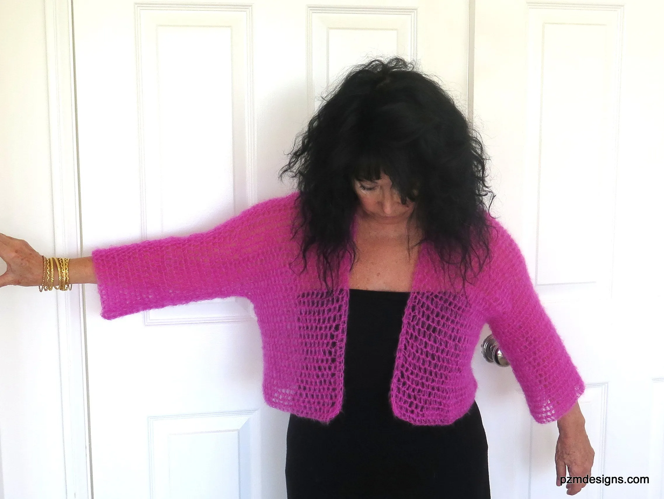 Hot Pink Silk Mohair Crochet Cardigan