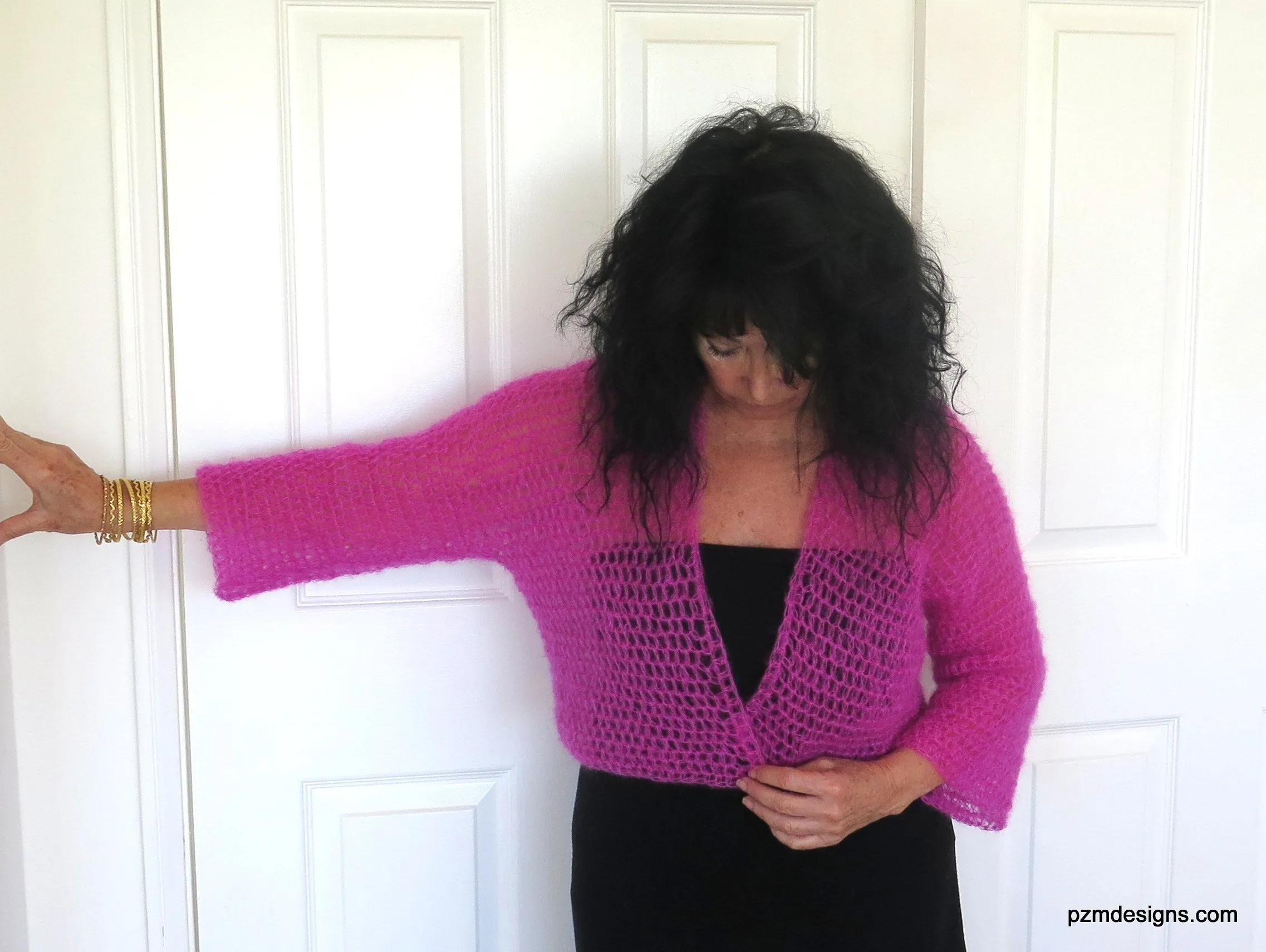 Hot Pink Silk Mohair Crochet Cardigan