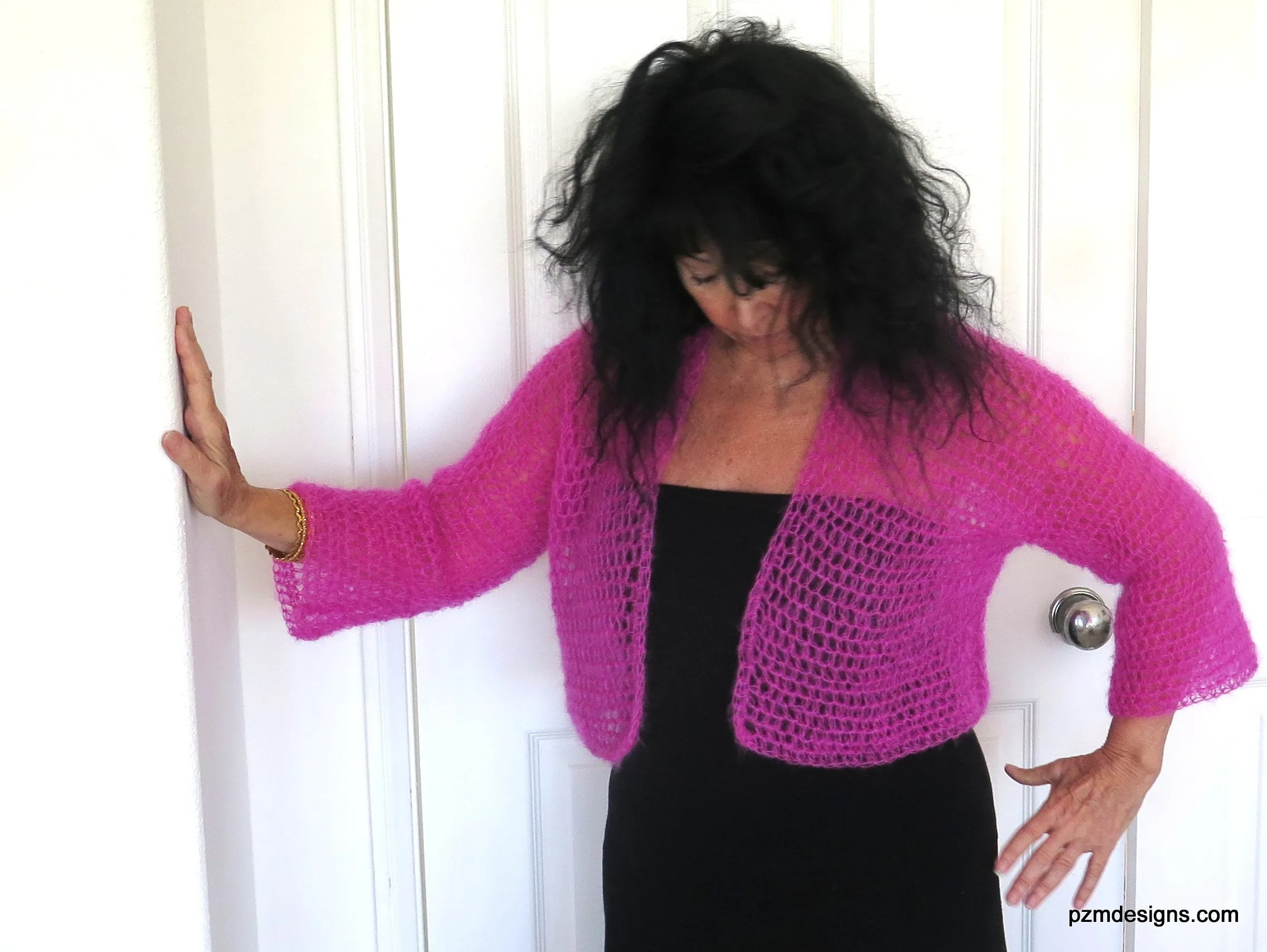Hot Pink Silk Mohair Crochet Cardigan