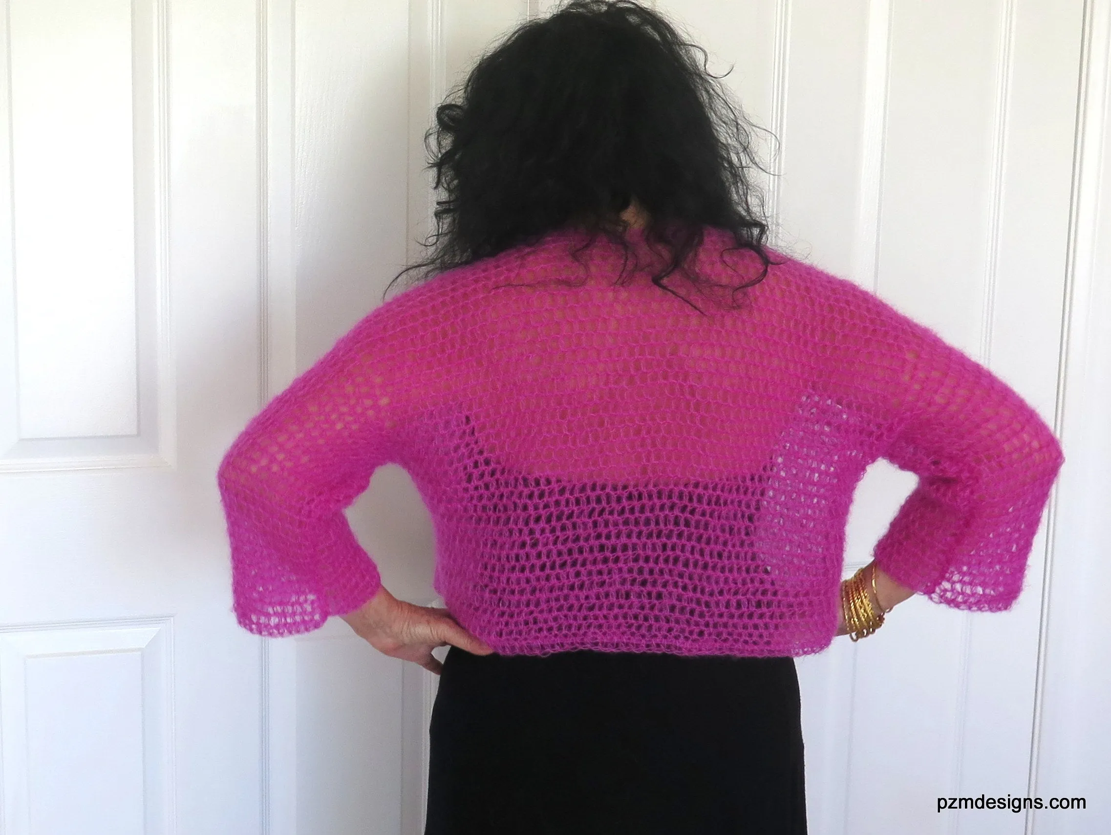 Hot Pink Silk Mohair Crochet Cardigan