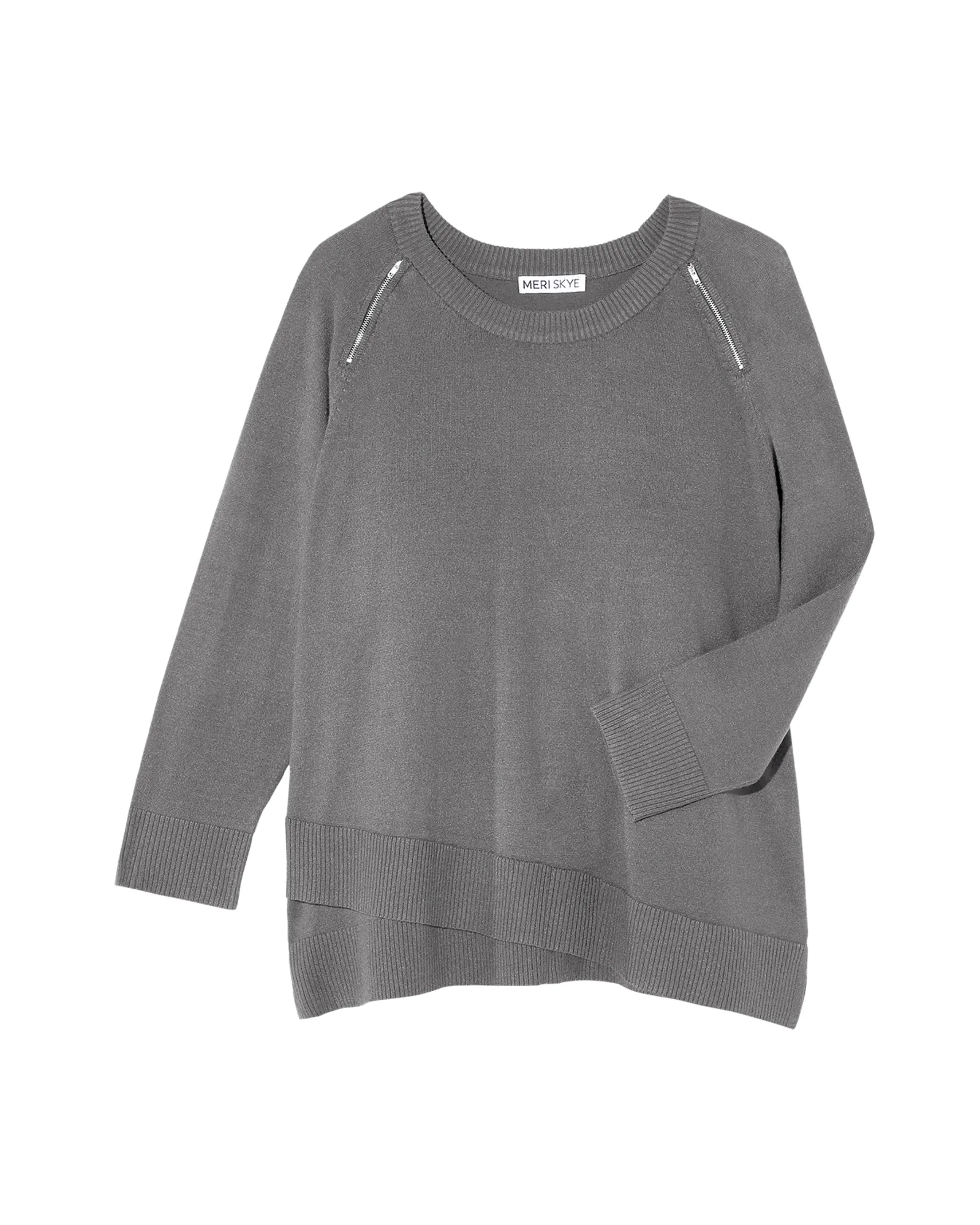 Iclyn Criss Cross Hem Zipper Sweater | Charcoal Grey