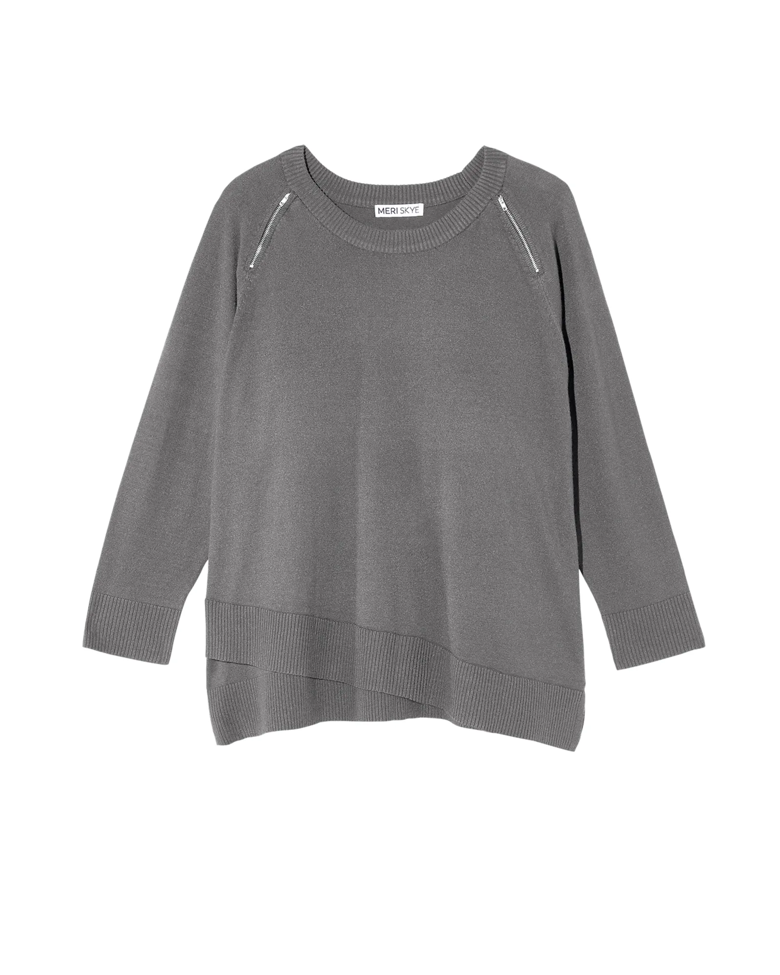 Iclyn Criss Cross Hem Zipper Sweater | Charcoal Grey