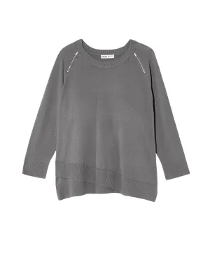 Iclyn Criss Cross Hem Zipper Sweater | Charcoal Grey