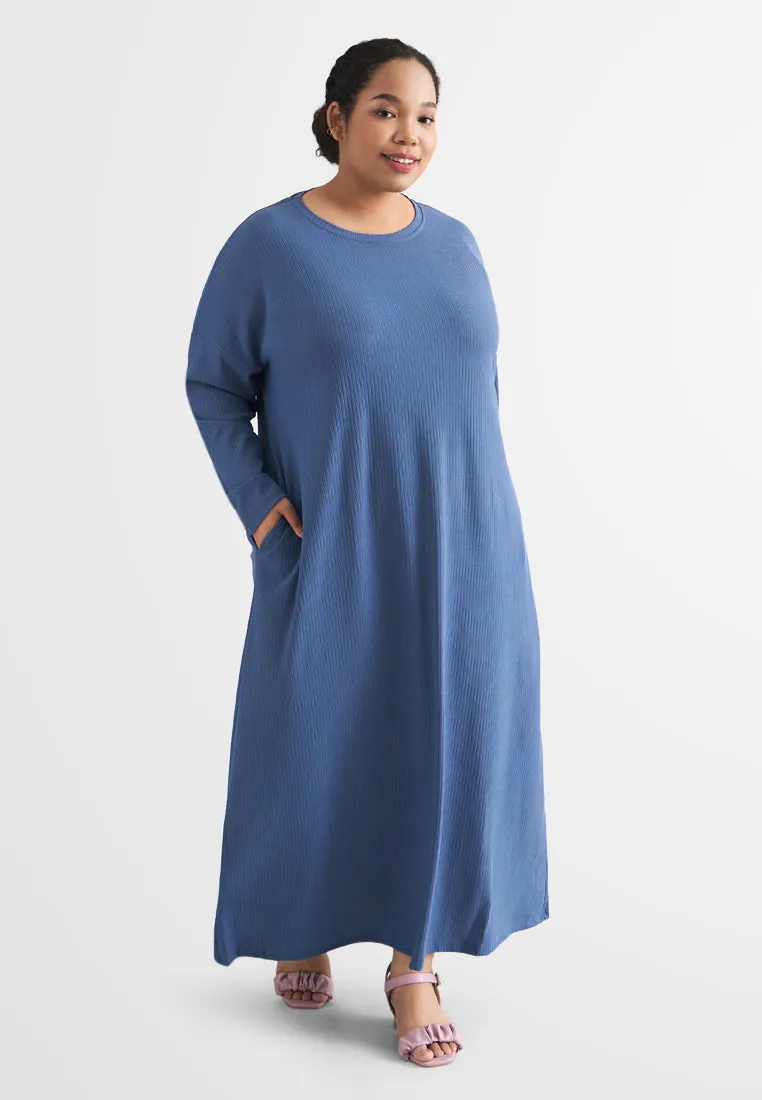 Johanna Relax Ribbed Quarantine Petite Plus Jubah Dress - Black