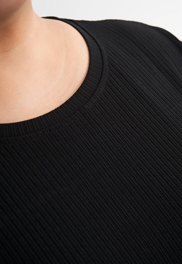 Johanna Relax Ribbed Quarantine Petite Plus Jubah Dress - Black