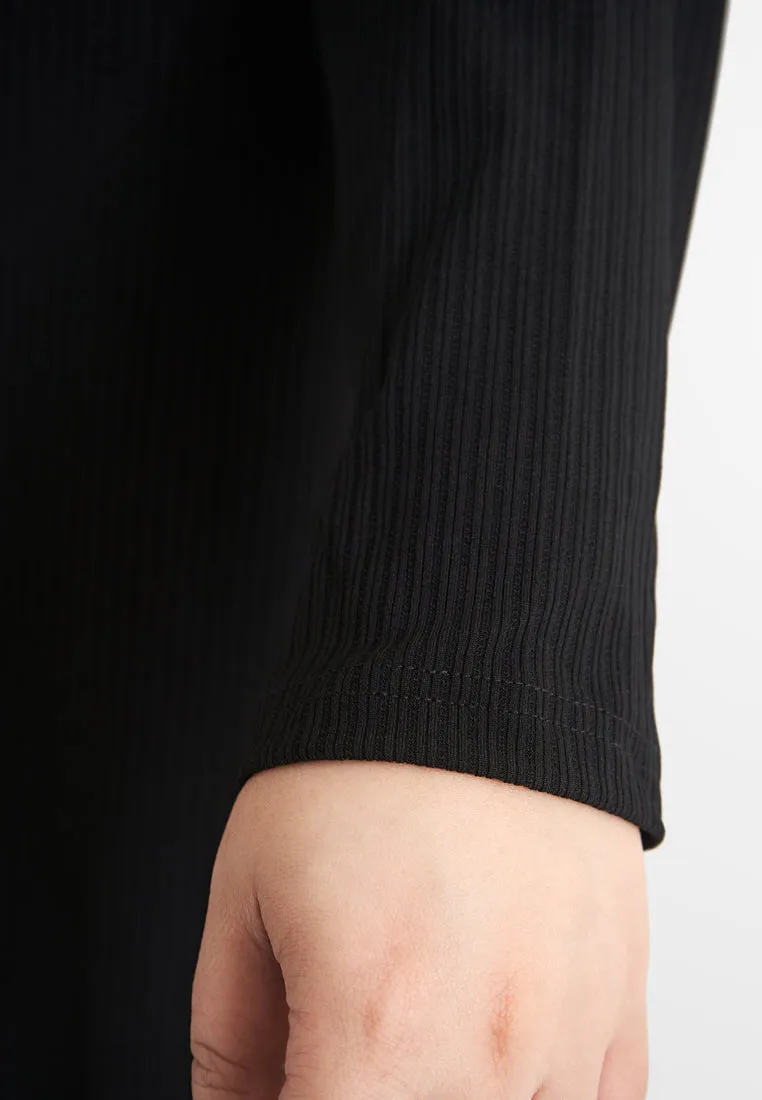 Johanna Relax Ribbed Quarantine Petite Plus Jubah Dress - Black