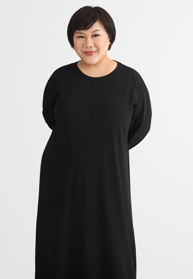 Johanna Relax Ribbed Quarantine Petite Plus Jubah Dress - Black