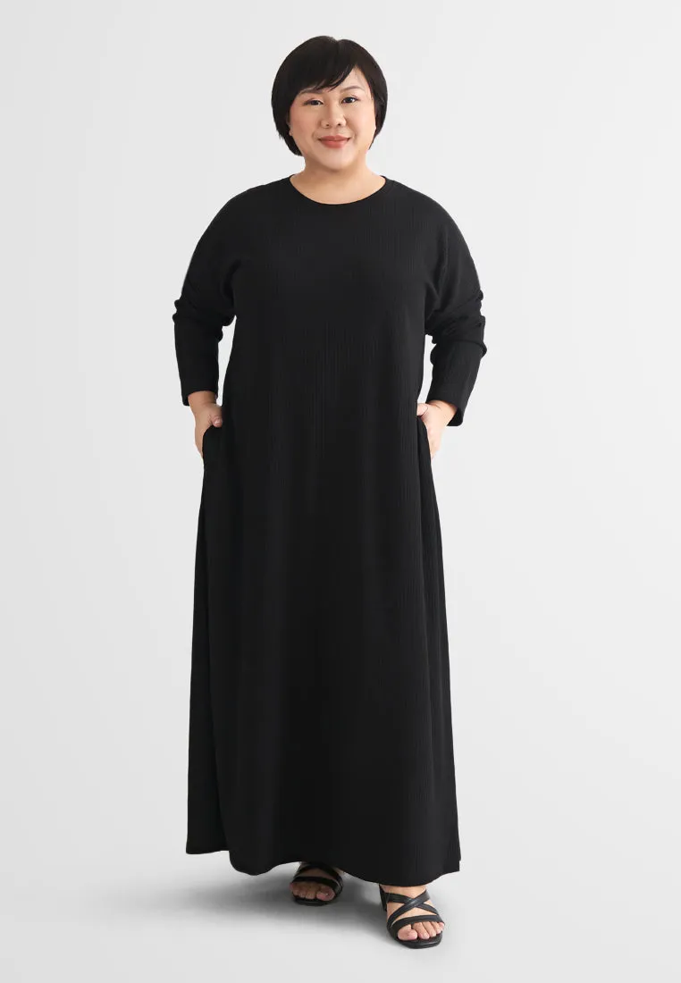 Johanna Relax Ribbed Quarantine Petite Plus Jubah Dress - Black
