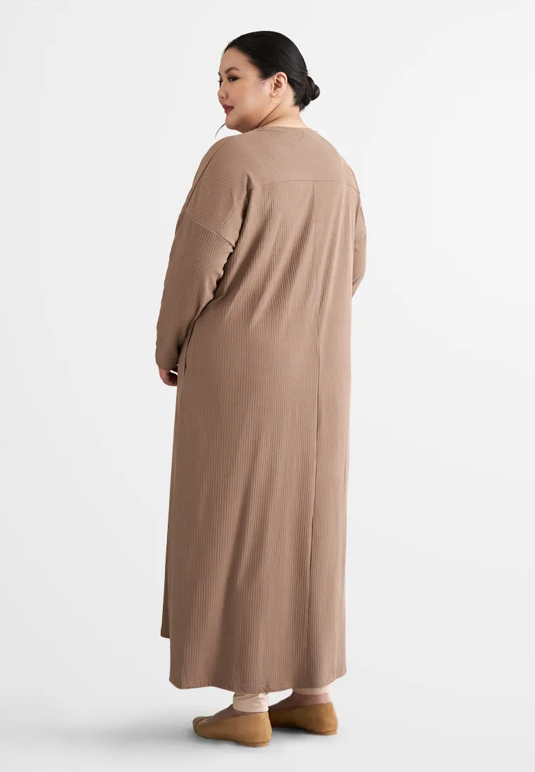Johanna Relax Ribbed Quarantine Petite Plus Jubah Dress - Coco Brown
