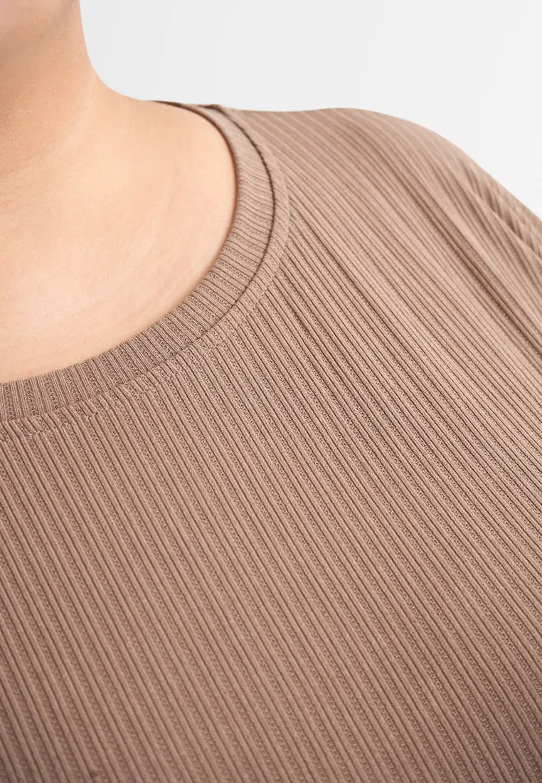Johanna Relax Ribbed Quarantine Petite Plus Jubah Dress - Coco Brown