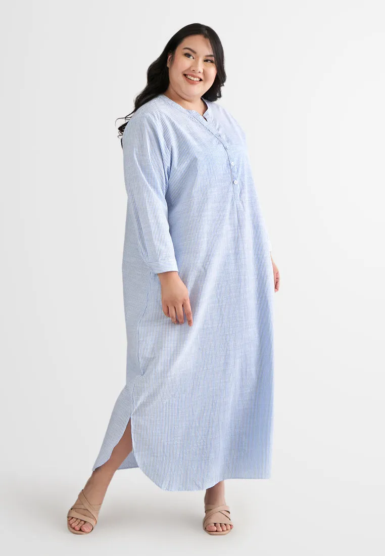 Laura Stripes Long Shirt Jubah Dress - Blue
