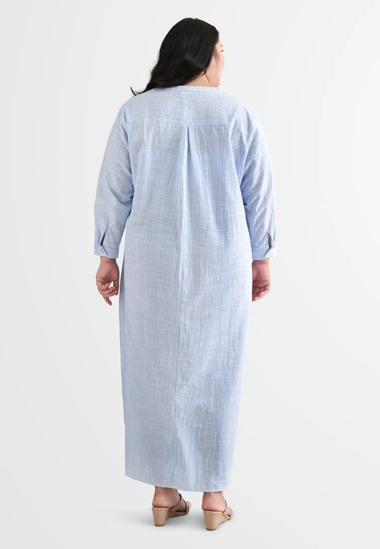 Laura Stripes Long Shirt Jubah Dress - Blue