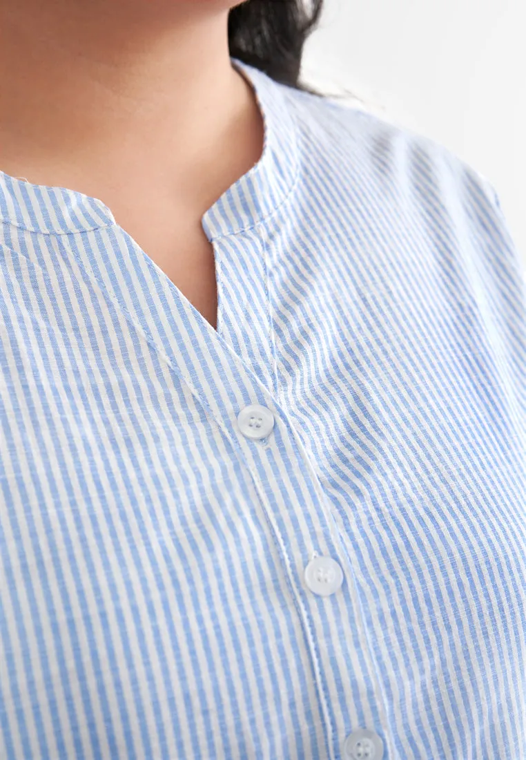 Laura Stripes Long Shirt Jubah Dress - Blue