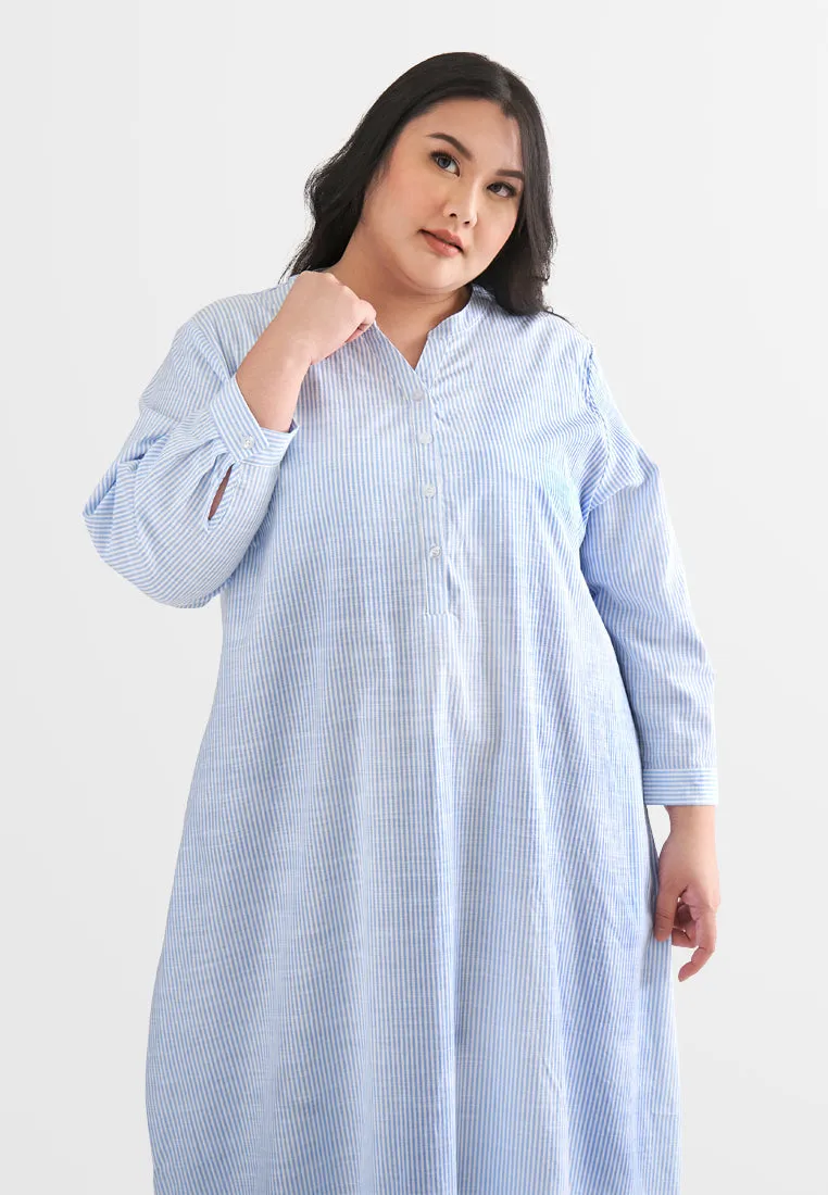 Laura Stripes Long Shirt Jubah Dress - Blue
