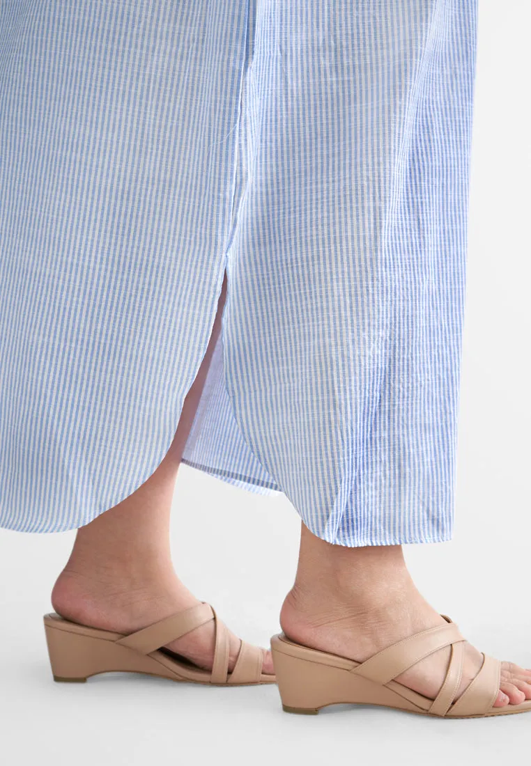 Laura Stripes Long Shirt Jubah Dress - Blue