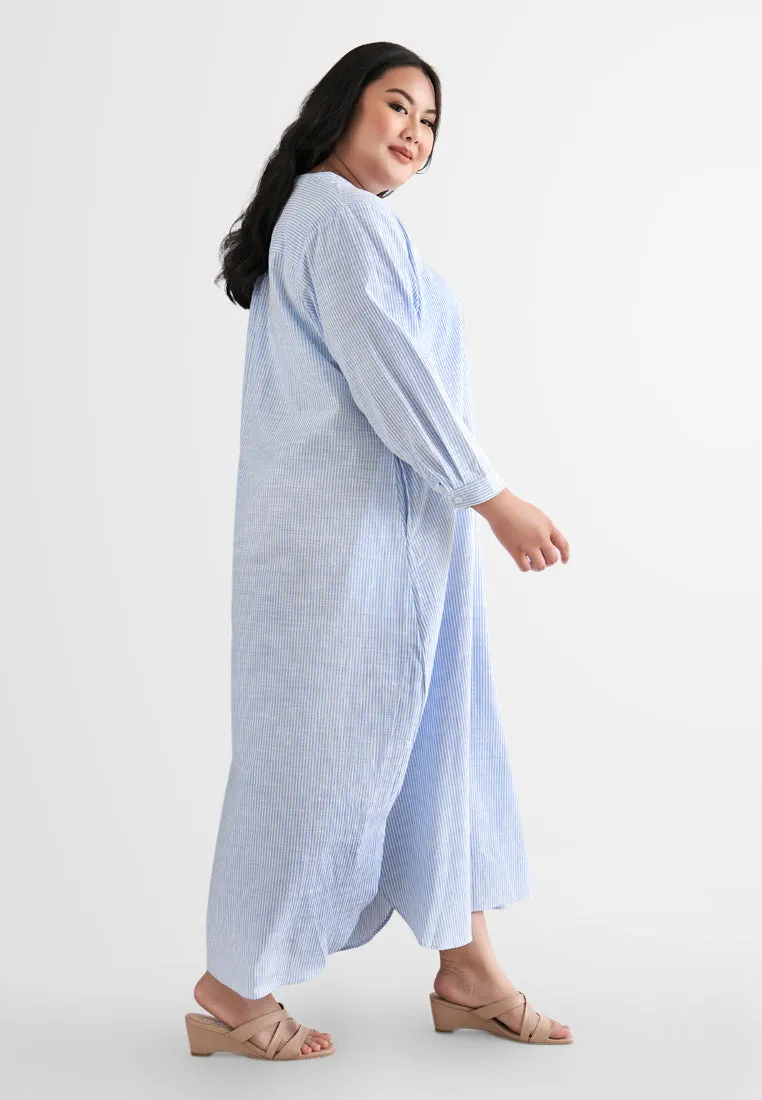 Laura Stripes Long Shirt Jubah Dress - Blue