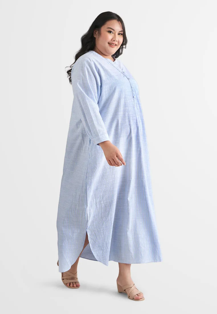 Laura Stripes Long Shirt Jubah Dress - Blue