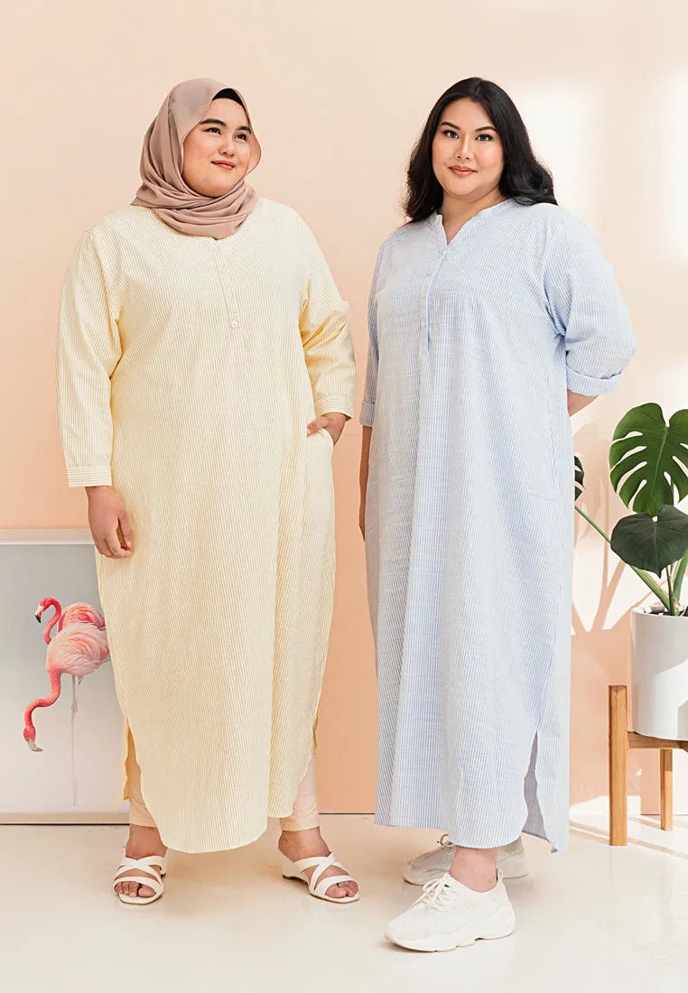 Laura Stripes Long Shirt Jubah Dress - Blue