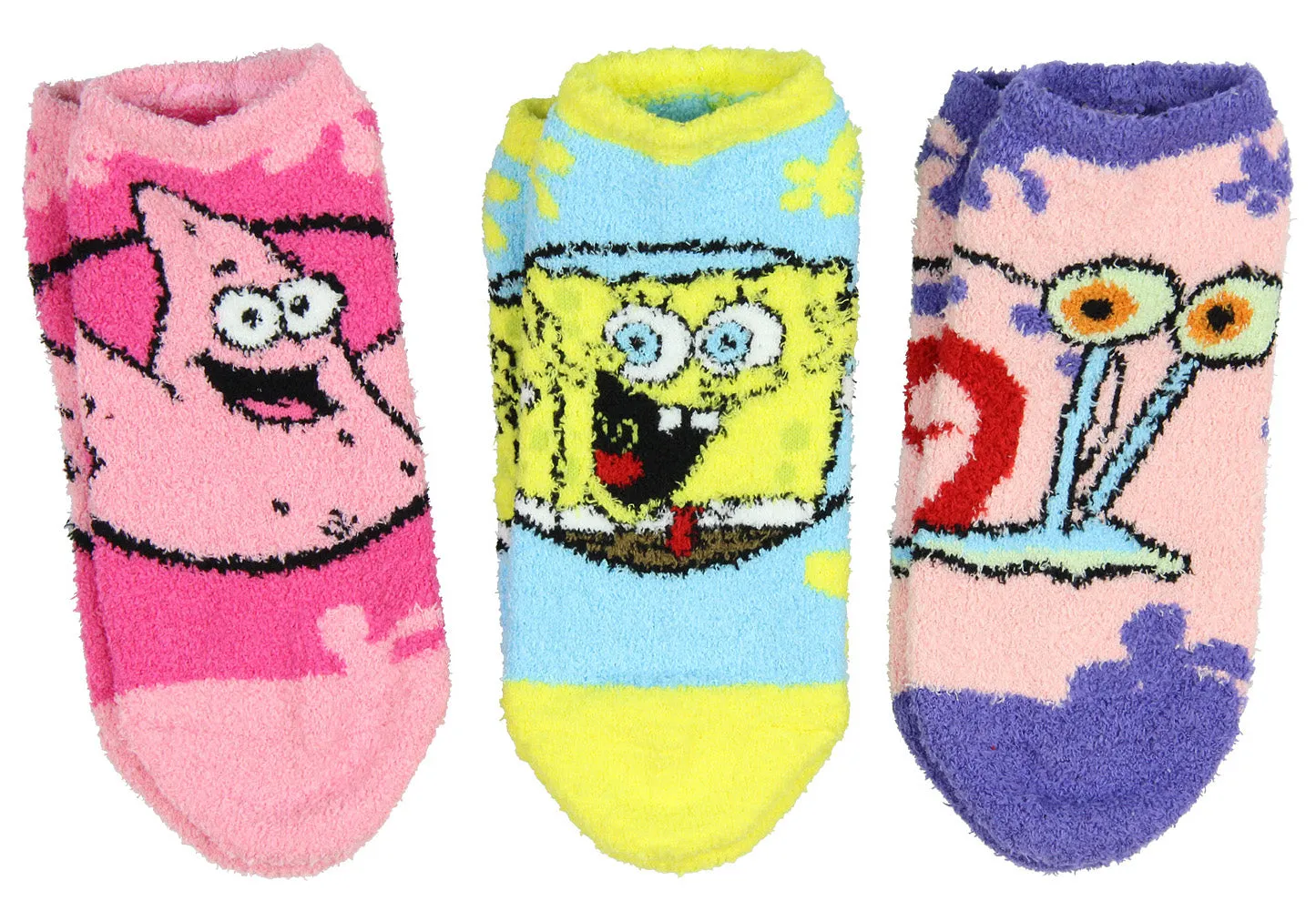 Nickelodeon SpongeBob SquarePants Women's Plush Fuzzy 3 Pack Ankle Socks