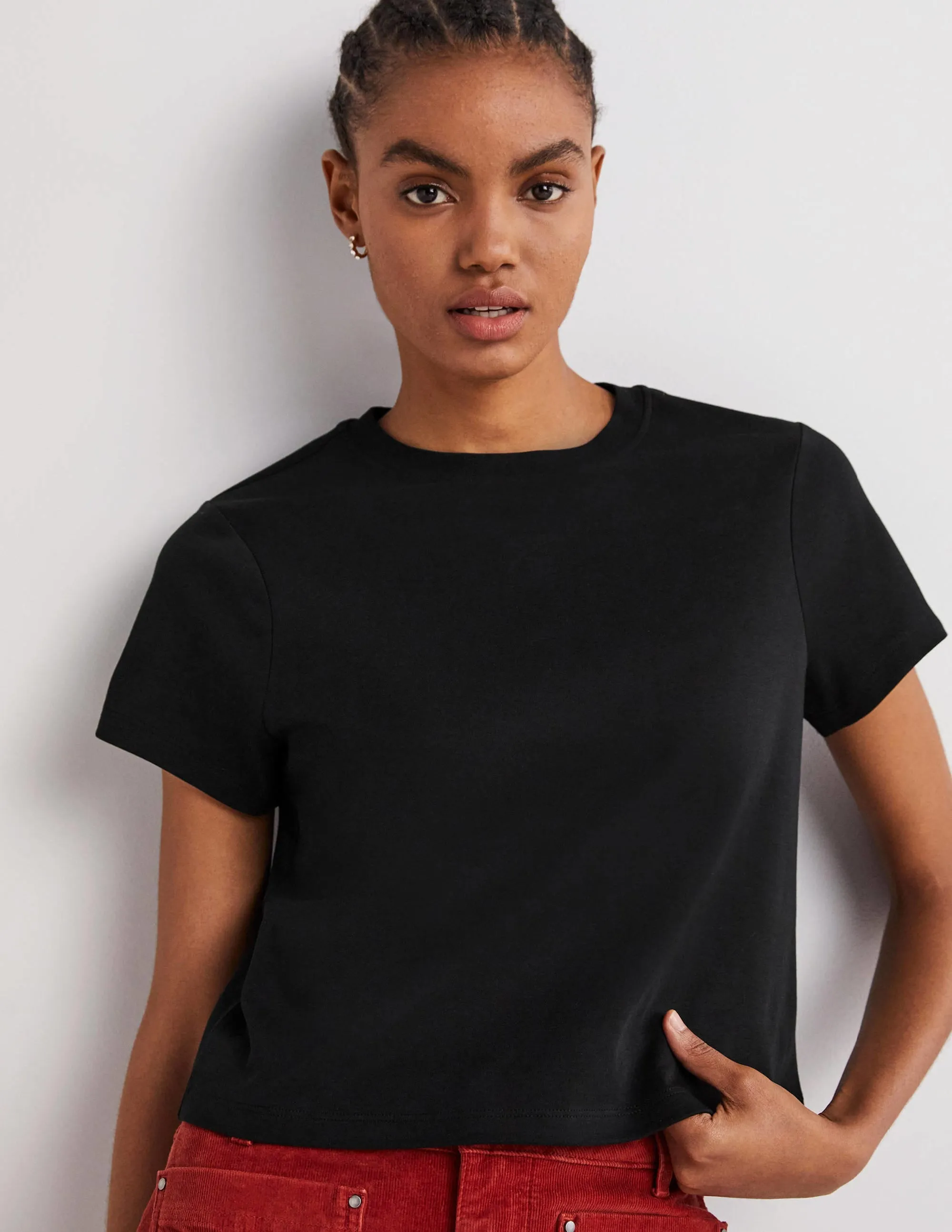 Perfect Cotton Cropped T-Shirt-Black