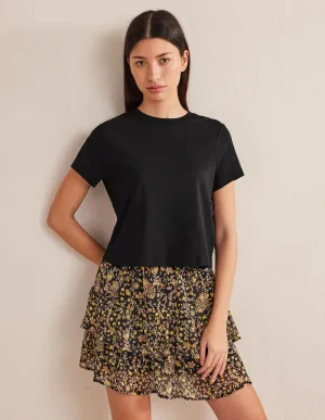 Perfect Cotton Cropped T-Shirt-Black
