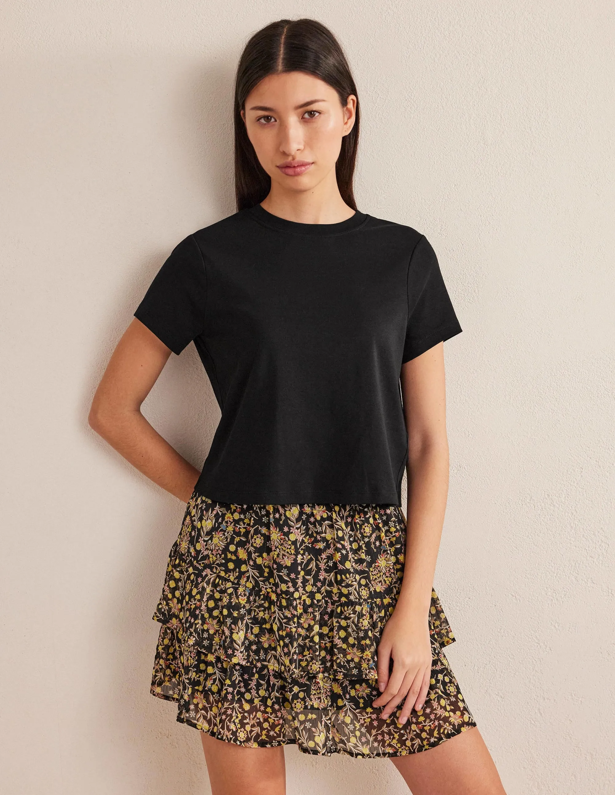 Perfect Cotton Cropped T-Shirt-Black