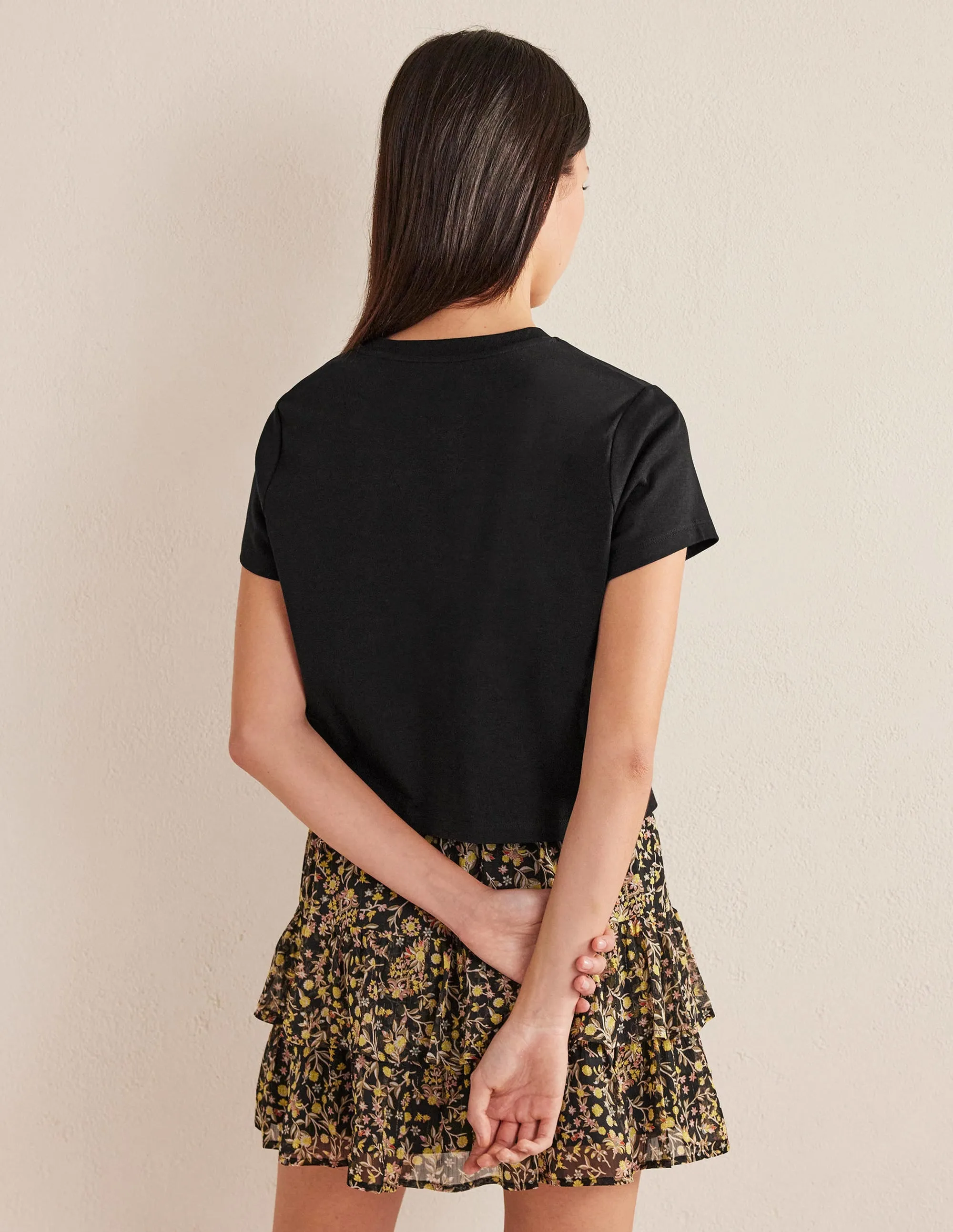 Perfect Cotton Cropped T-Shirt-Black