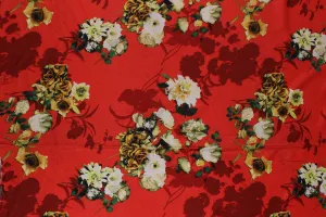 Red, Off White, Cream Floral Viscose Spun Fabric