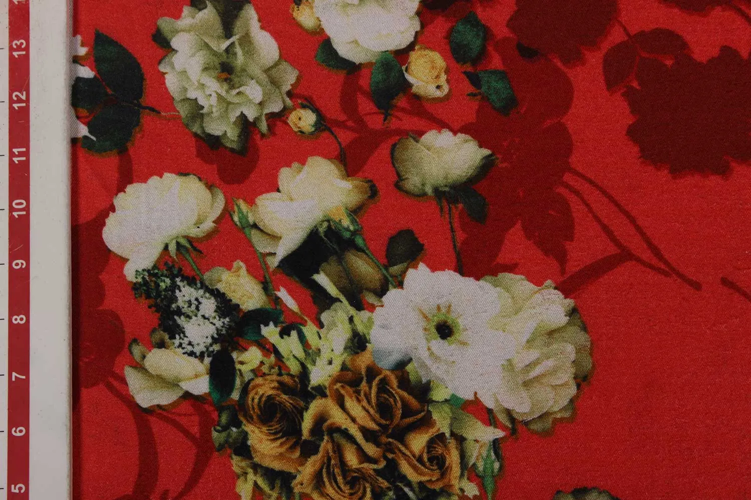 Red, Off White, Cream Floral Viscose Spun Fabric