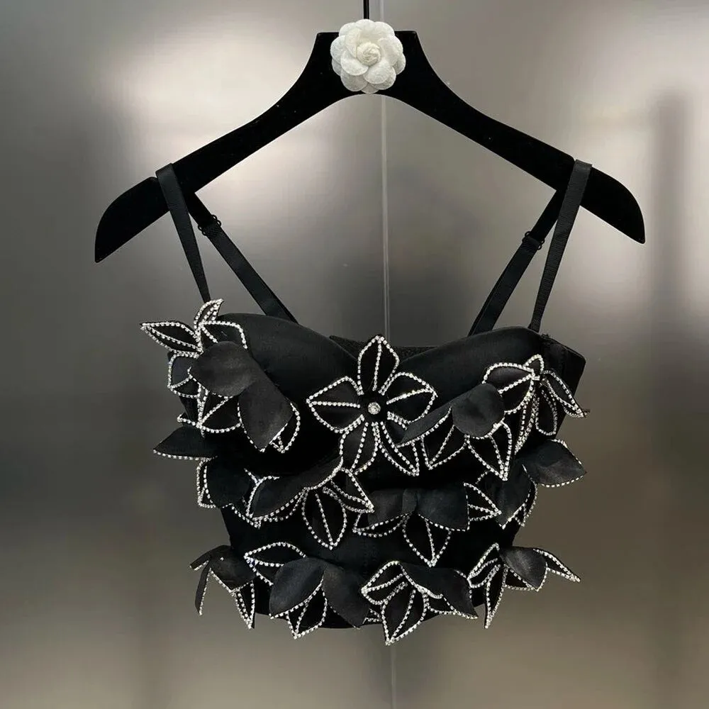 Sexy Slim Crop Top Female Square Collar Sleeveless Patchwork Diamond Appliques Solid Vests Women Clothing