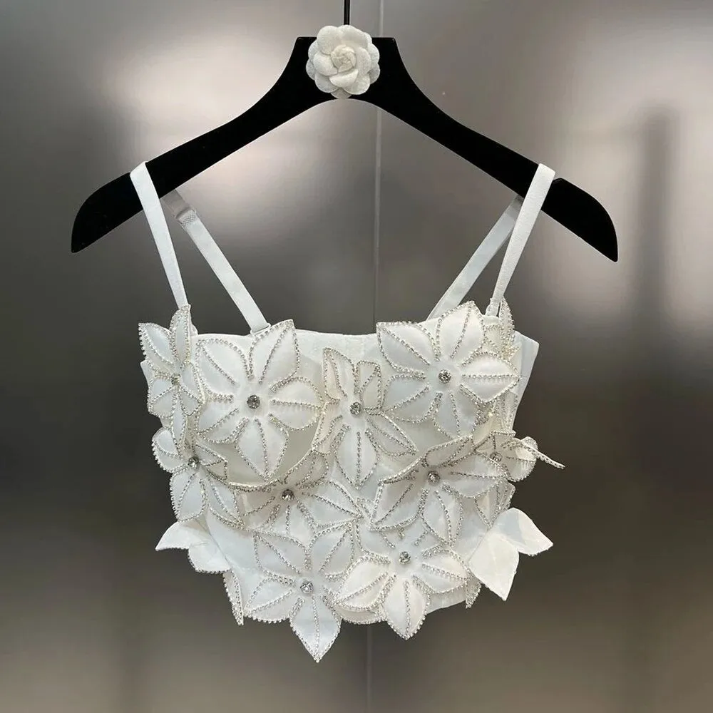 Sexy Slim Crop Top Female Square Collar Sleeveless Patchwork Diamond Appliques Solid Vests Women Clothing