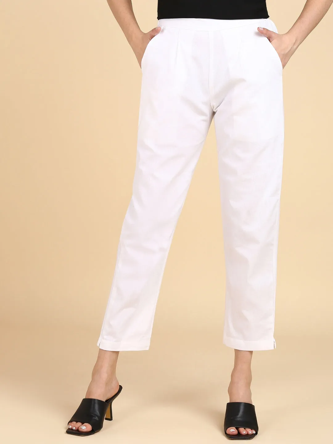 Soft Cotton Solid Color Pant - White