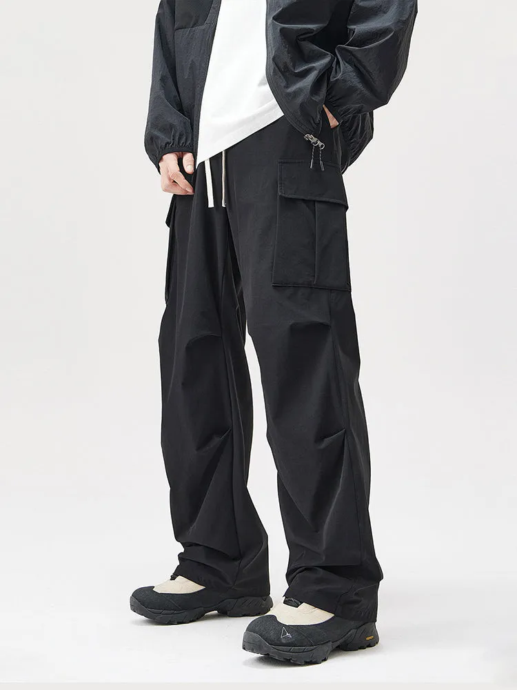 Solid Color Pleated Paratrooper Cargo Pants