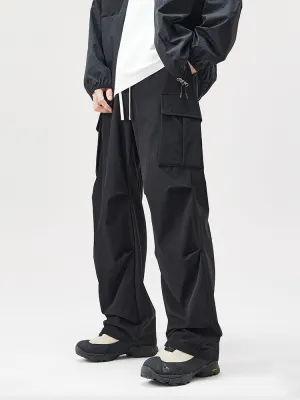 Solid Color Pleated Paratrooper Cargo Pants