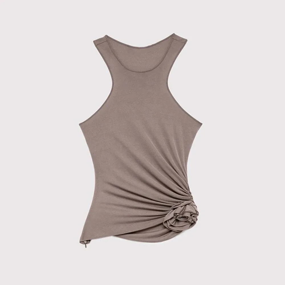 Solid Elegant Vests For Women Round Neck Sleeveless Patchwork Floral Casual Tank Tops Female Fashion Clothing